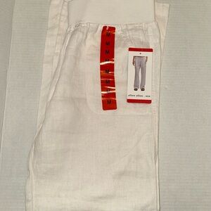 Allen Allen White Linen-Blend Relaxed Pants with Red Size Tag